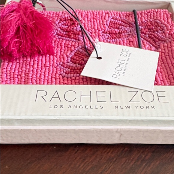 NWT Rachel Zoe Vibrant Pink Beaded 2PC Coin Purse & Charm/key ring - Picture 2 of 6